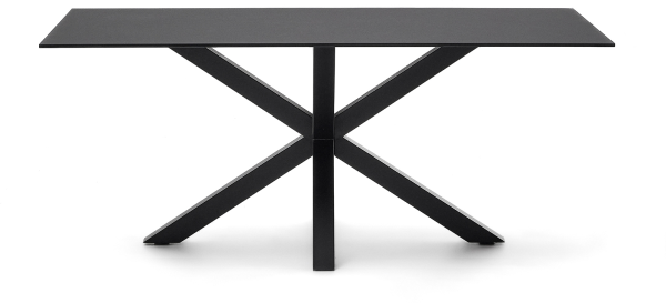 Spisebord Kave Home Arya 180Ã100 cm sort hærdet glas anti-fingeraftryk mat pulverlakeret stålben justerbare fødder nordisk design